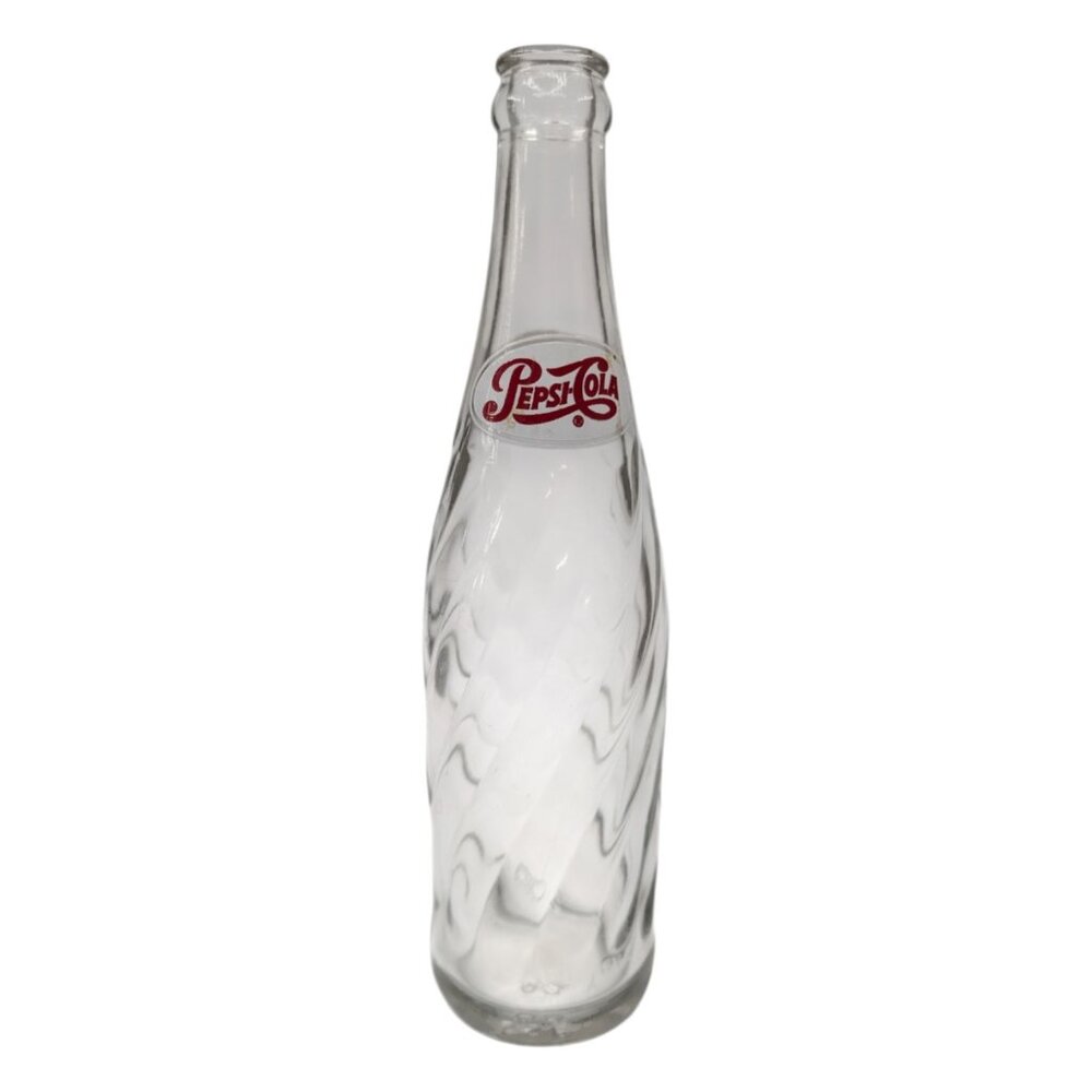 Vtg Pepsi Cola Swirl Glass Bottle Clear Red White Logo 9.5" 12 Oz
